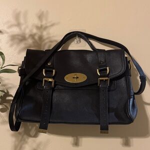 Mulberry Black Leather Satchel Handbag with Gold Hardware
